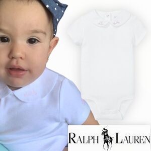 RALPH LAUREN | White | Baby Girl Collar Bodysuit